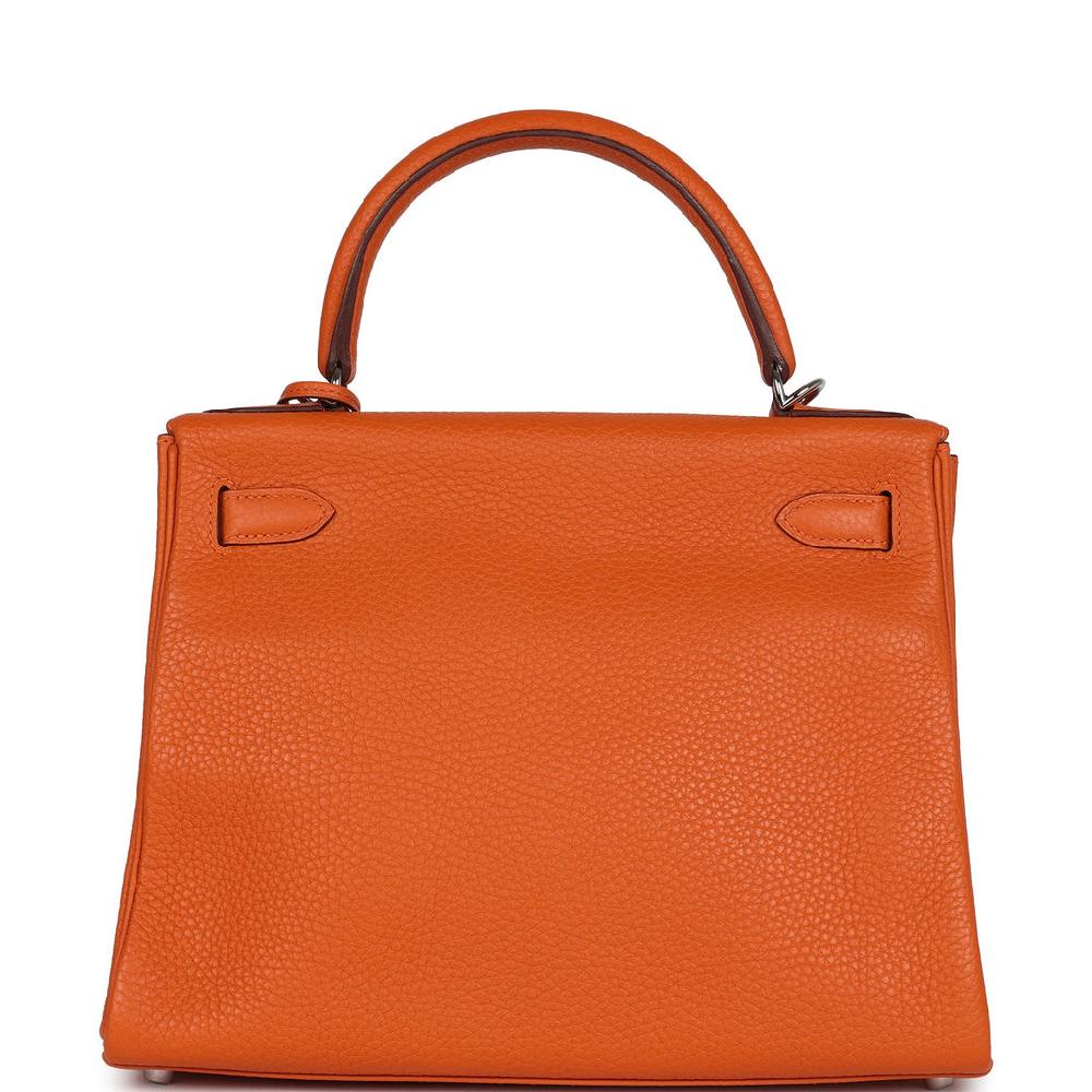 Pre-owned Hermes Special Order (HSS) Kelly Retourne 28 Orange Togo Palladium Hardware