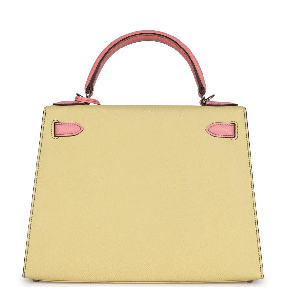 Pre-owned Hermes Special Order (HSS) Kelly Sellier 28 Rose Confetti And Jaune Poussin Epsom Palladium Hardware
