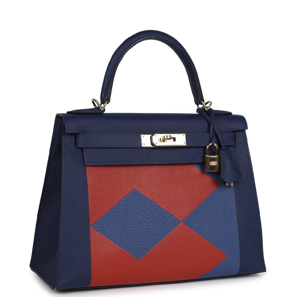 Pre-owned Hermes Special Order (HSS) Kellygraphie Kelly Sellier 28 "Lettre B" Bleu Nuit Epsom Permabrass Hardware