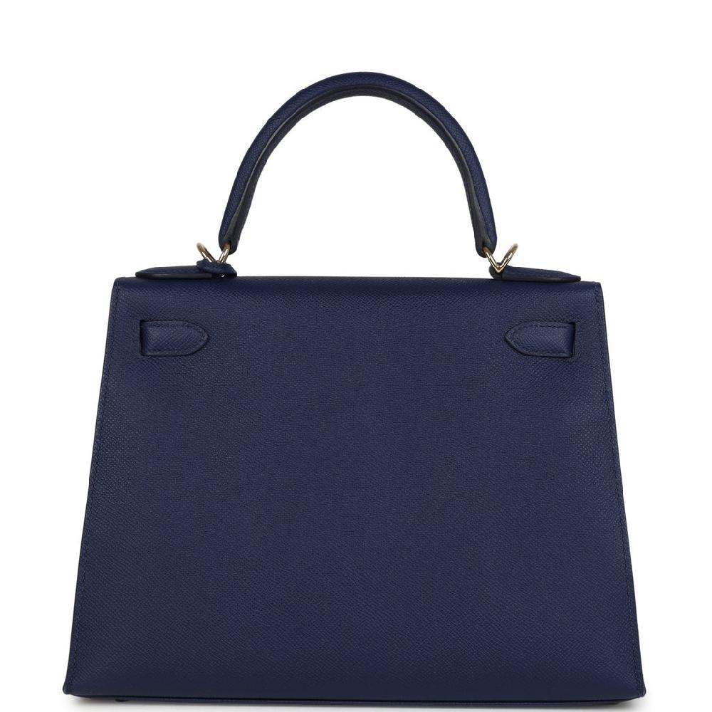 Pre-owned Hermes Special Order (HSS) Kellygraphie Kelly Sellier 28 "Lettre B" Bleu Nuit Epsom Permabrass Hardware
