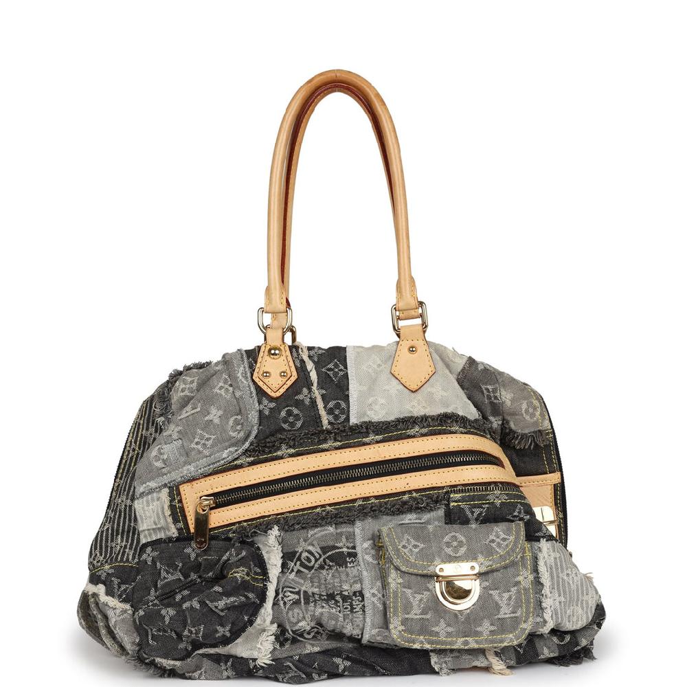 Pre-owned Louis Vuitton Patchwork Bowly Bag Grey Monogram Denim Gold Hardware