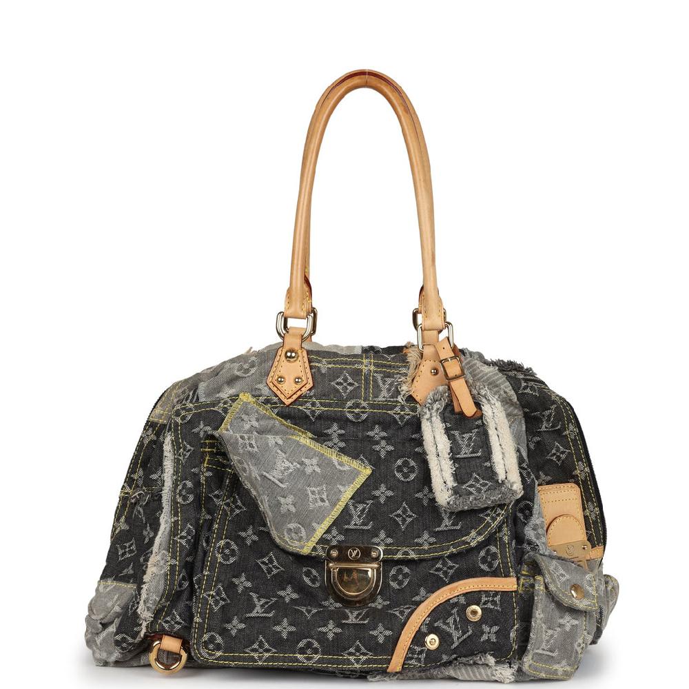 Pre-owned Louis Vuitton Patchwork Bowly Bag Grey Monogram Denim Gold Hardware
