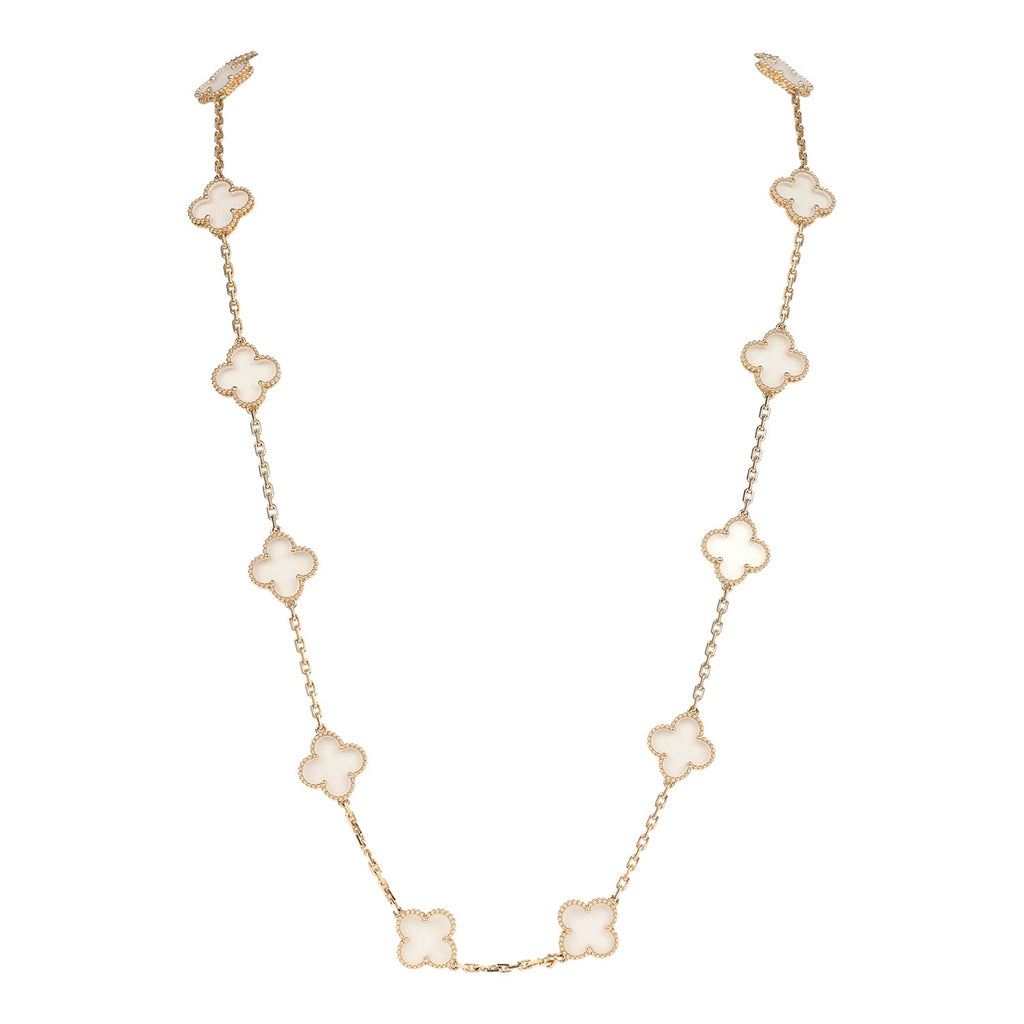 Pre-owned Van Cleef & Arpels Vintage Alhambra Clear Rock Candy Crystal 20 Motif Necklace 18K Yellow Gold