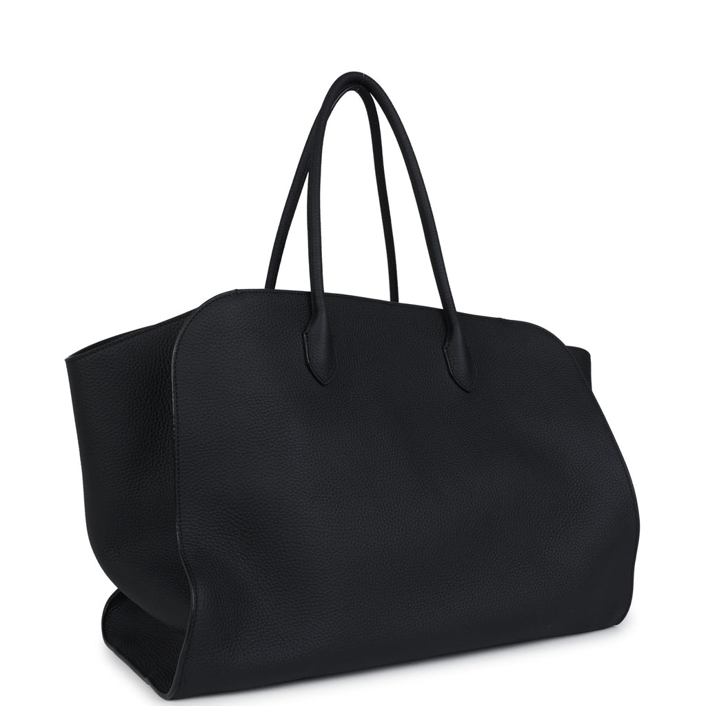 The Row Marlo Tote Bag Black Calfskin Leather Silver Hardware
