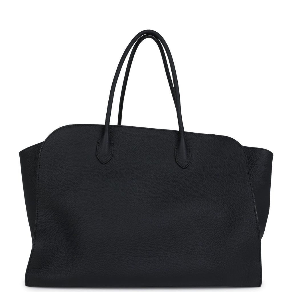 The Row Marlo Tote Bag Black Calfskin Leather Silver Hardware