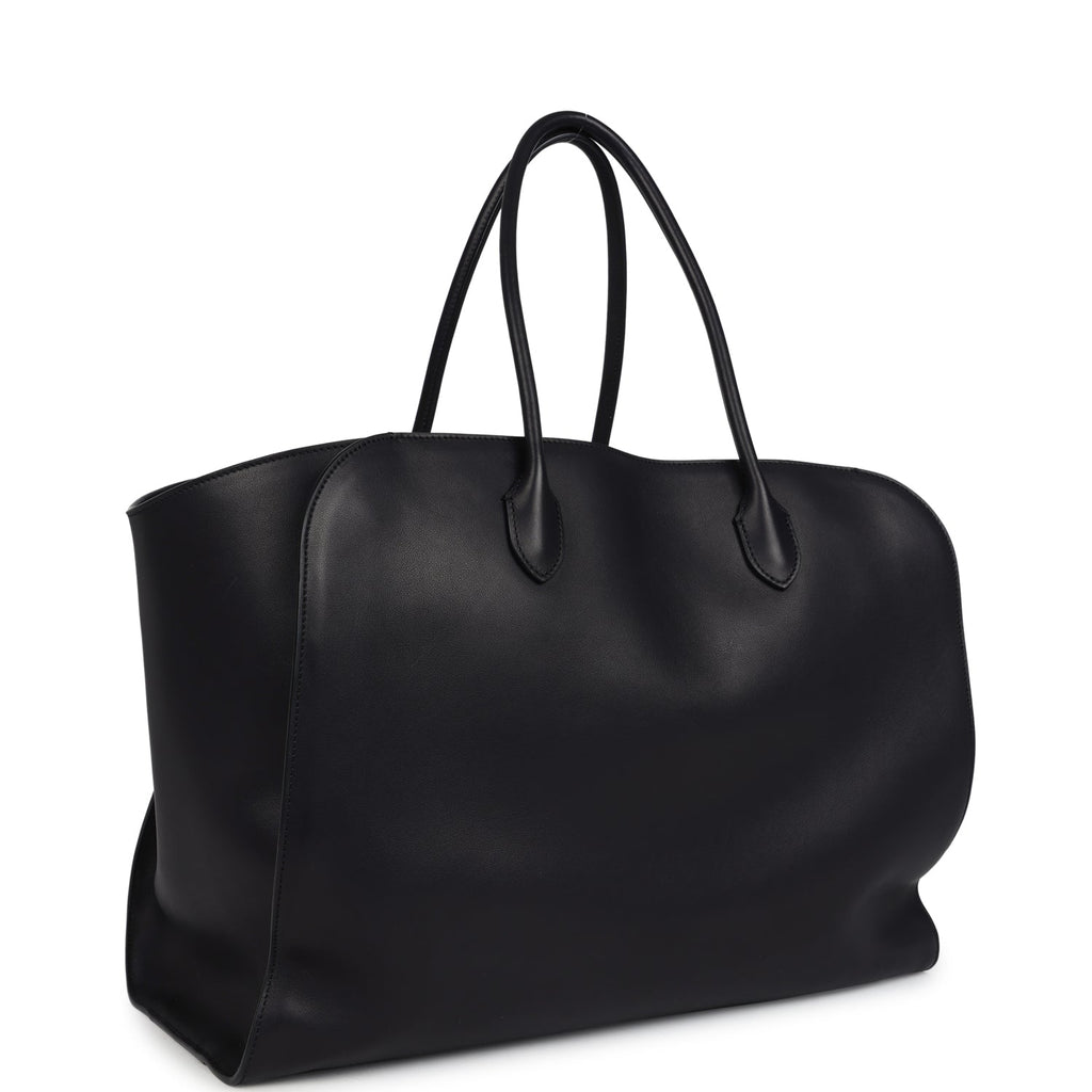 The Row Marlo Tote Bag Black Saddle Leather Silver Hardware