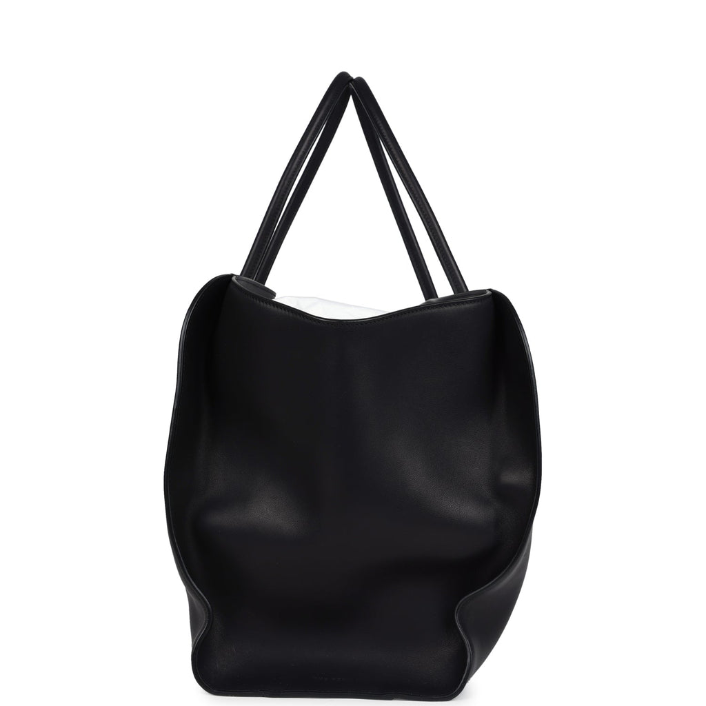 The Row Marlo Tote Bag Black Saddle Leather Silver Hardware