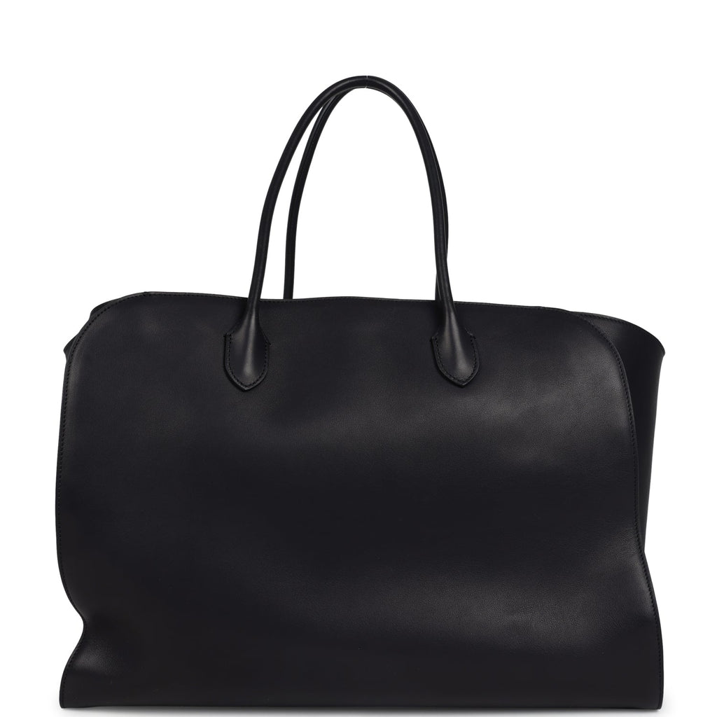 The Row Marlo Tote Bag Black Saddle Leather Silver Hardware