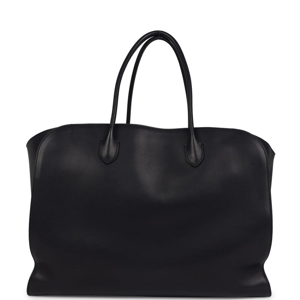 The Row Marlo Tote Bag Black Saddle Leather Silver Hardware