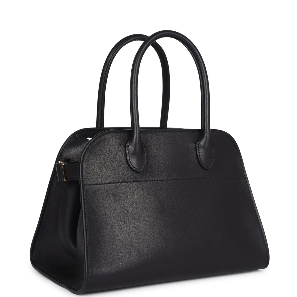 The Row Soft Margaux 10 Bag Black Saddle Leather Gold Hardware