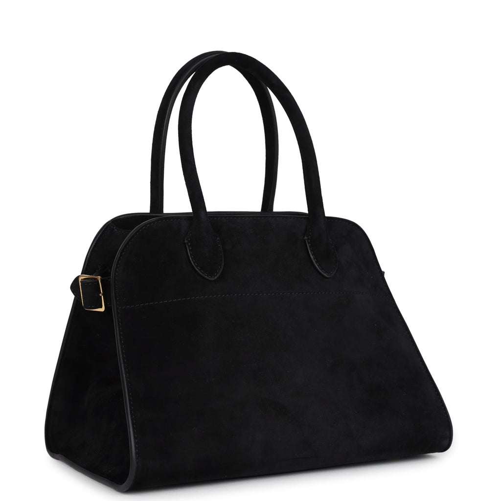 The Row Soft Margaux 10 Bag Black Suede Gold Hardware