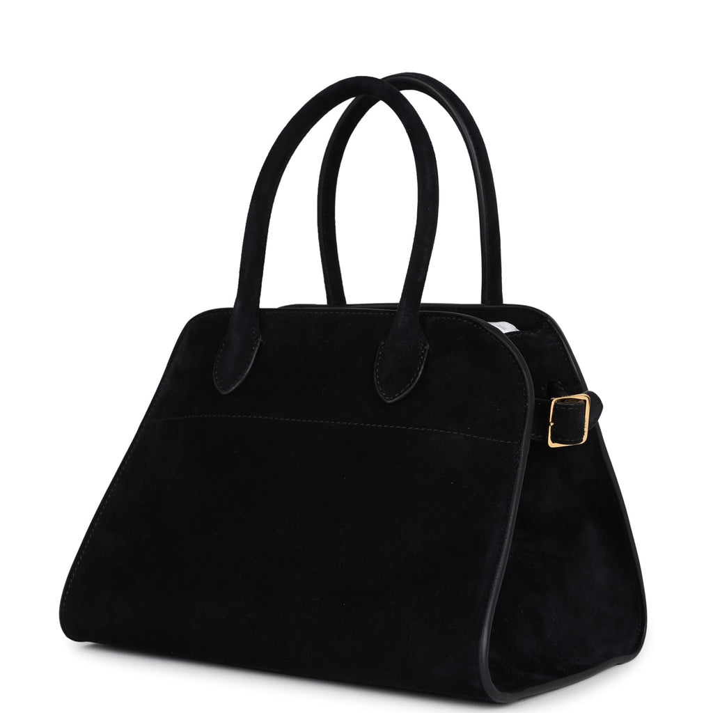 The Row Soft Margaux 10 Bag Black Suede Gold Hardware