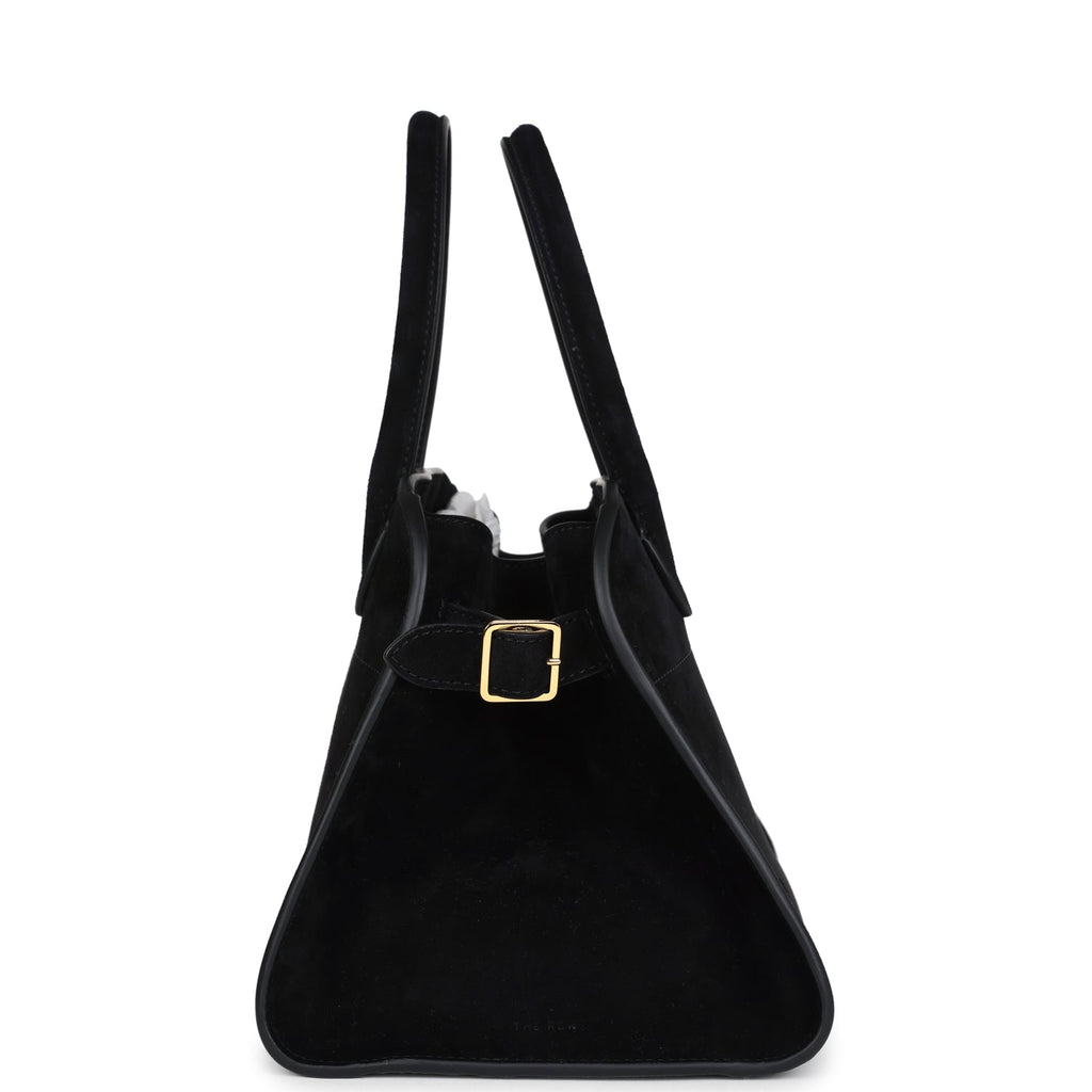 The Row Soft Margaux 10 Bag Black Suede Gold Hardware