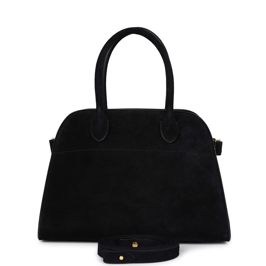 The Row Soft Margaux 10 Bag Black Suede Gold Hardware