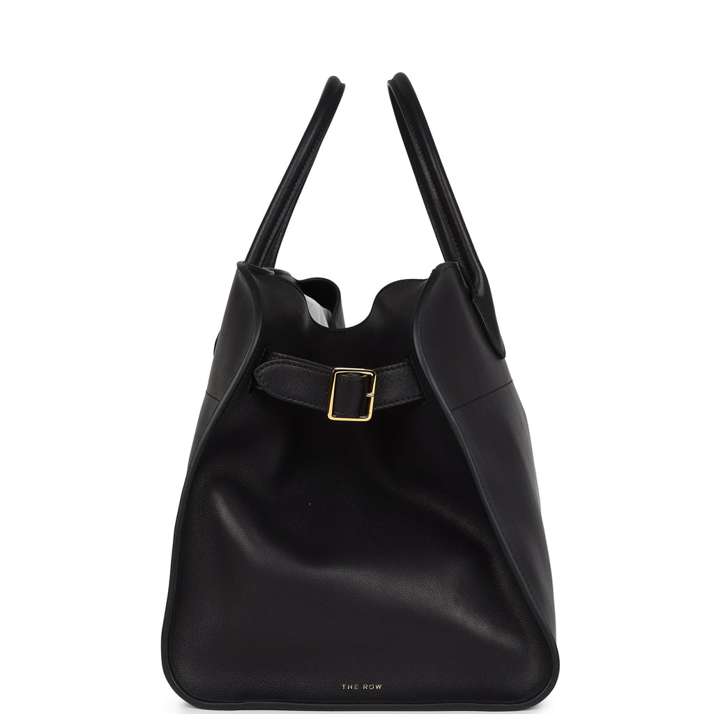The Row Soft Margaux 15 Bag Black Saddle Gold Hardware
