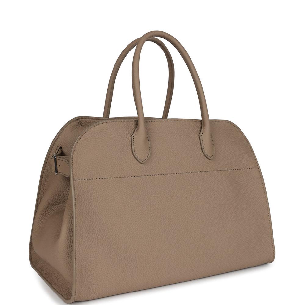 The Row Soft Margaux 15 Bag Dark Taupe Calfskin Silver Hardware