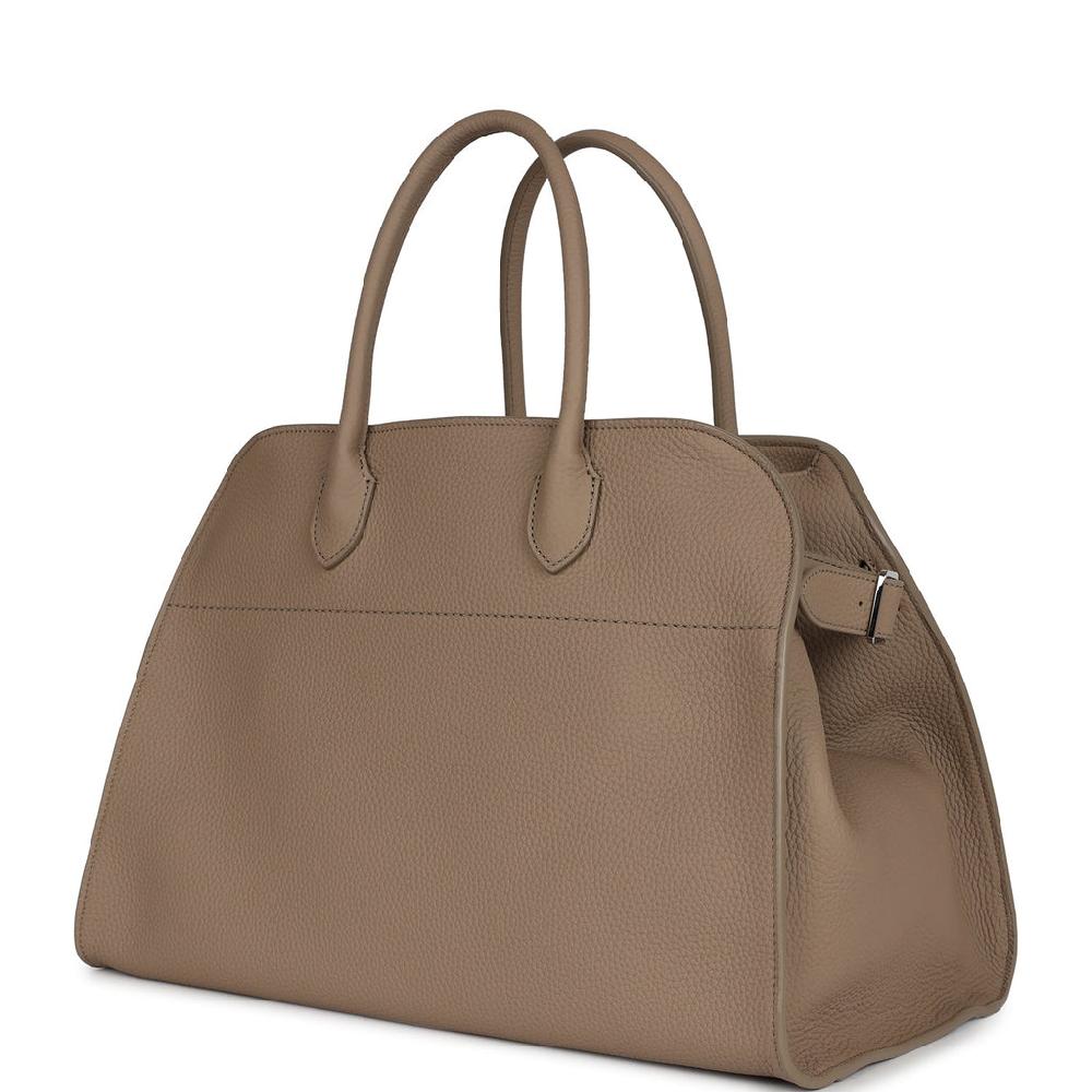 The Row Soft Margaux 15 Bag Dark Taupe Calfskin Silver Hardware