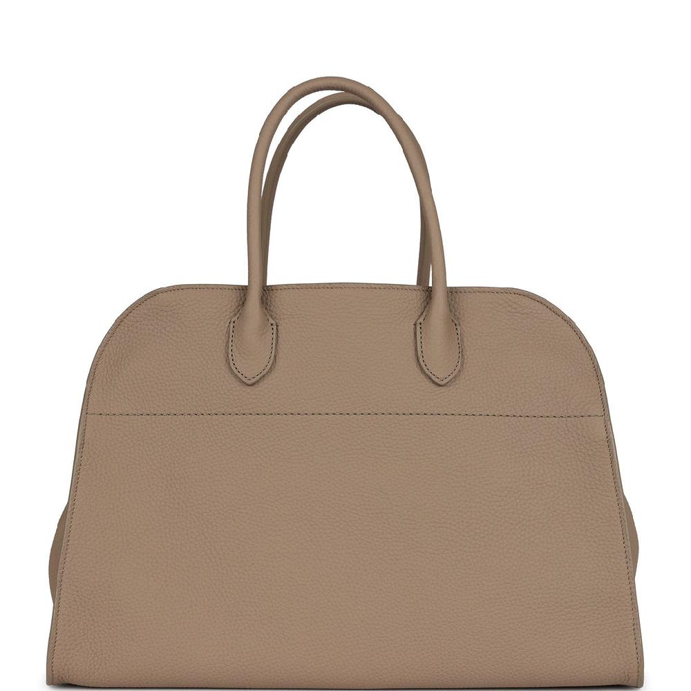 The Row Soft Margaux 15 Bag Dark Taupe Calfskin Silver Hardware