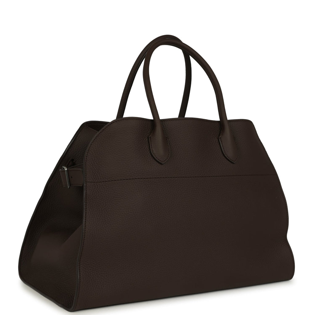 The Row Soft Margaux 15 Bag Deep Brown Calfskin Silver Hardware