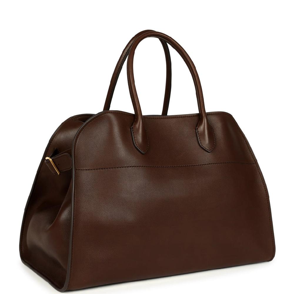 The Row Soft Margaux 15 Deep Brown Saddle Leather Gold Hardware