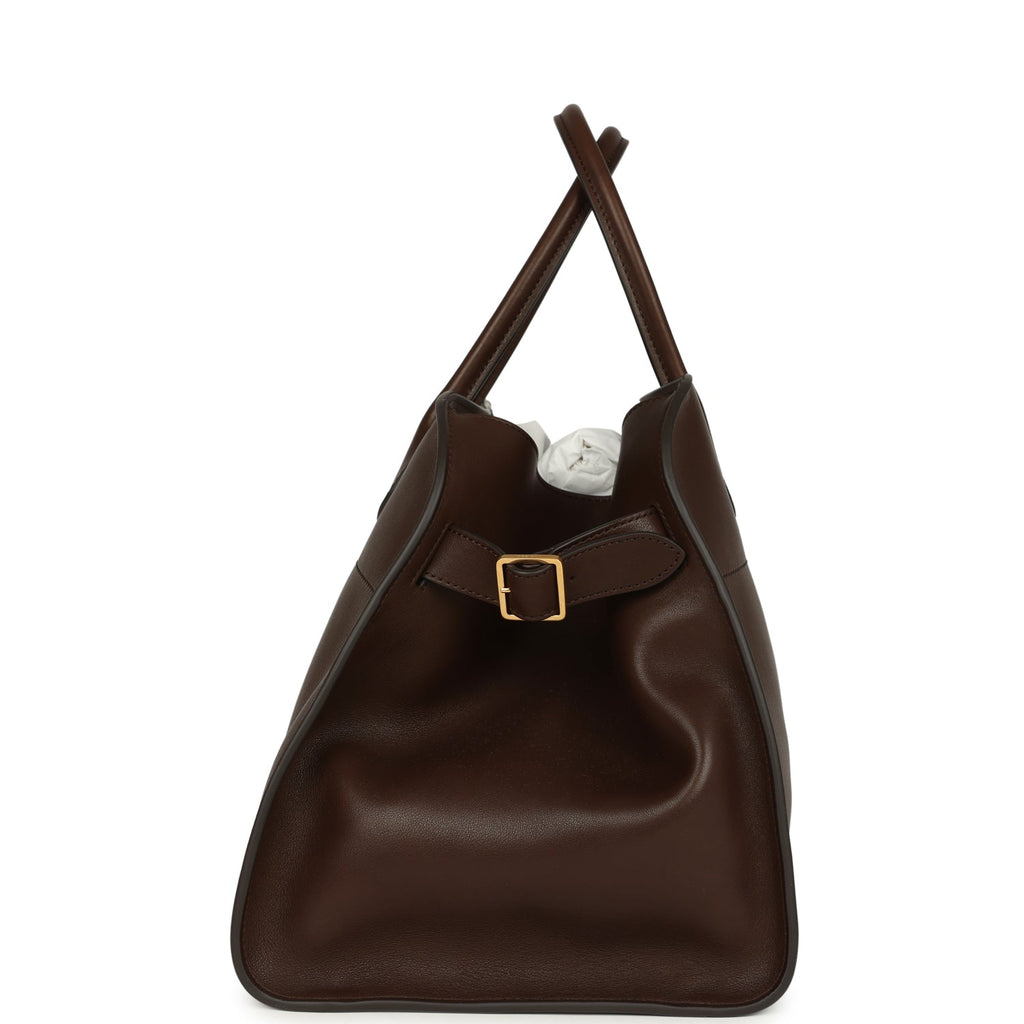 The Row Soft Margaux 15 Deep Brown Saddle Leather Gold Hardware