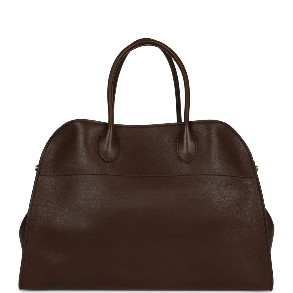 The Row Soft Margaux 15 Deep Brown Saddle Leather Gold Hardware