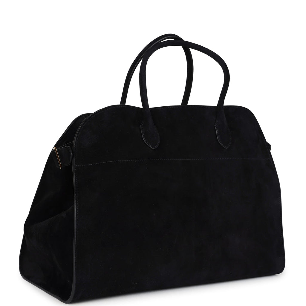 The Row Soft Margaux 17 Bag Black Suede Gold Hardware