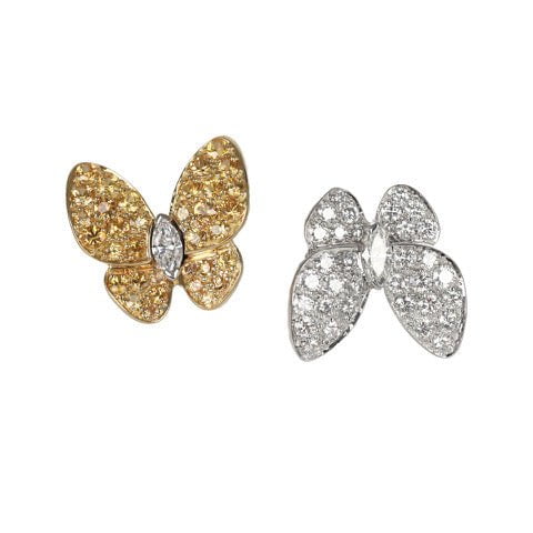 Van Cleef & Arpels Between The Finger "Two Butterfly" Ring Yellow Sapphire & Diamonds 18K White Gold