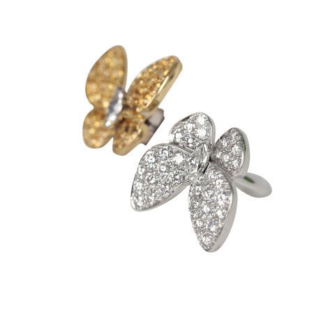 Van Cleef & Arpels Between The Finger "Two Butterfly" Ring Yellow Sapphire & Diamonds 18K White Gold