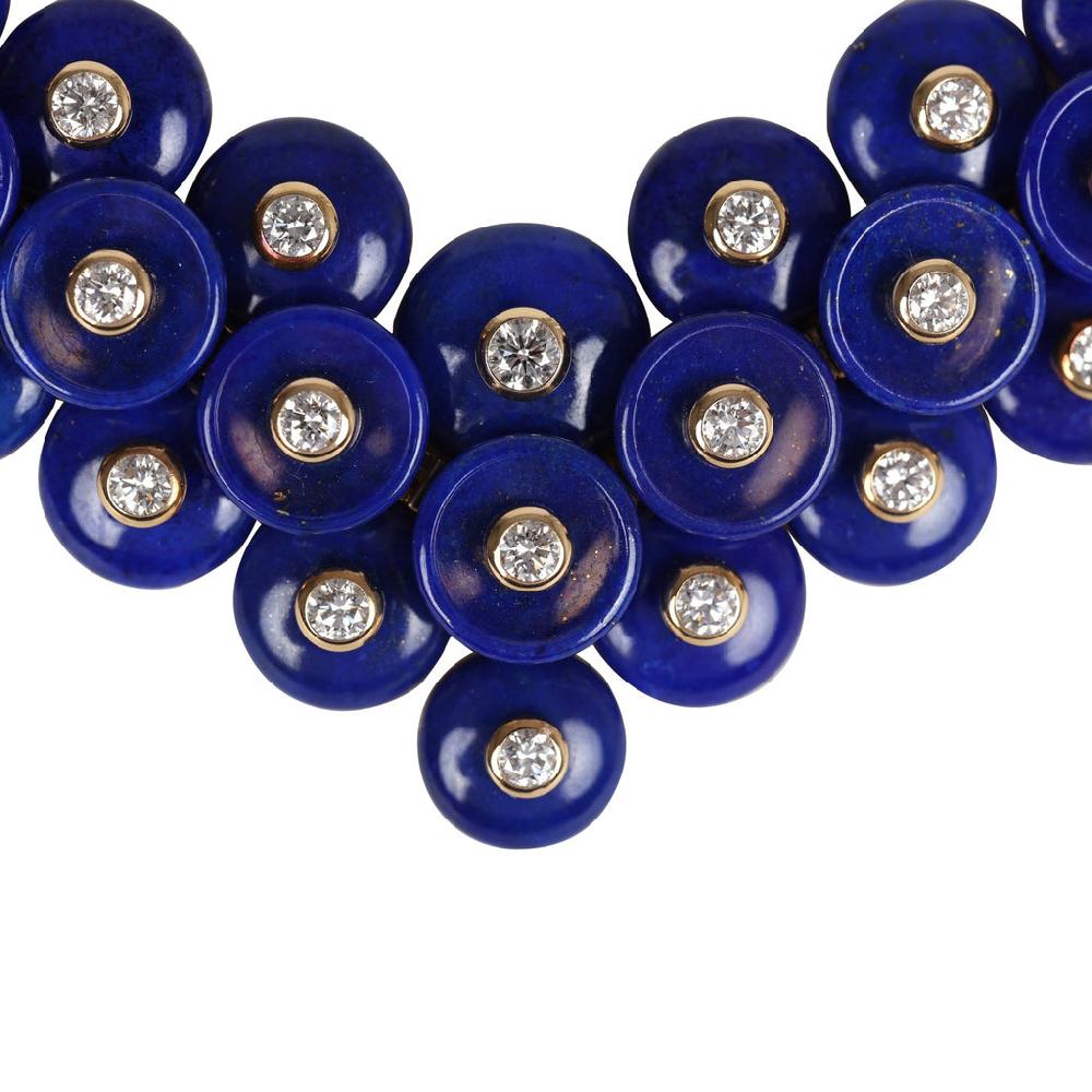 Van Cleef & Arpels Bouton D’Or Necklace Turquoise Lapis Lazuli And Diamonds & Yellow 18K Gold Hardware