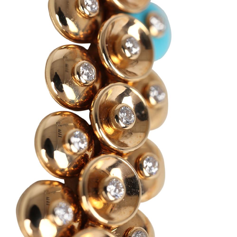 Van Cleef & Arpels Bouton D’Or Necklace Turquoise Lapis Lazuli And Diamonds & Yellow 18K Gold Hardware