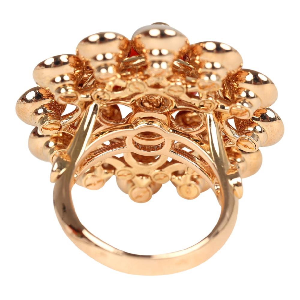 Van Cleef & Arpels Bouton D’or Ring Carnelian Mother Of Pearl 18K Rose Gold Hardware & Diamonds