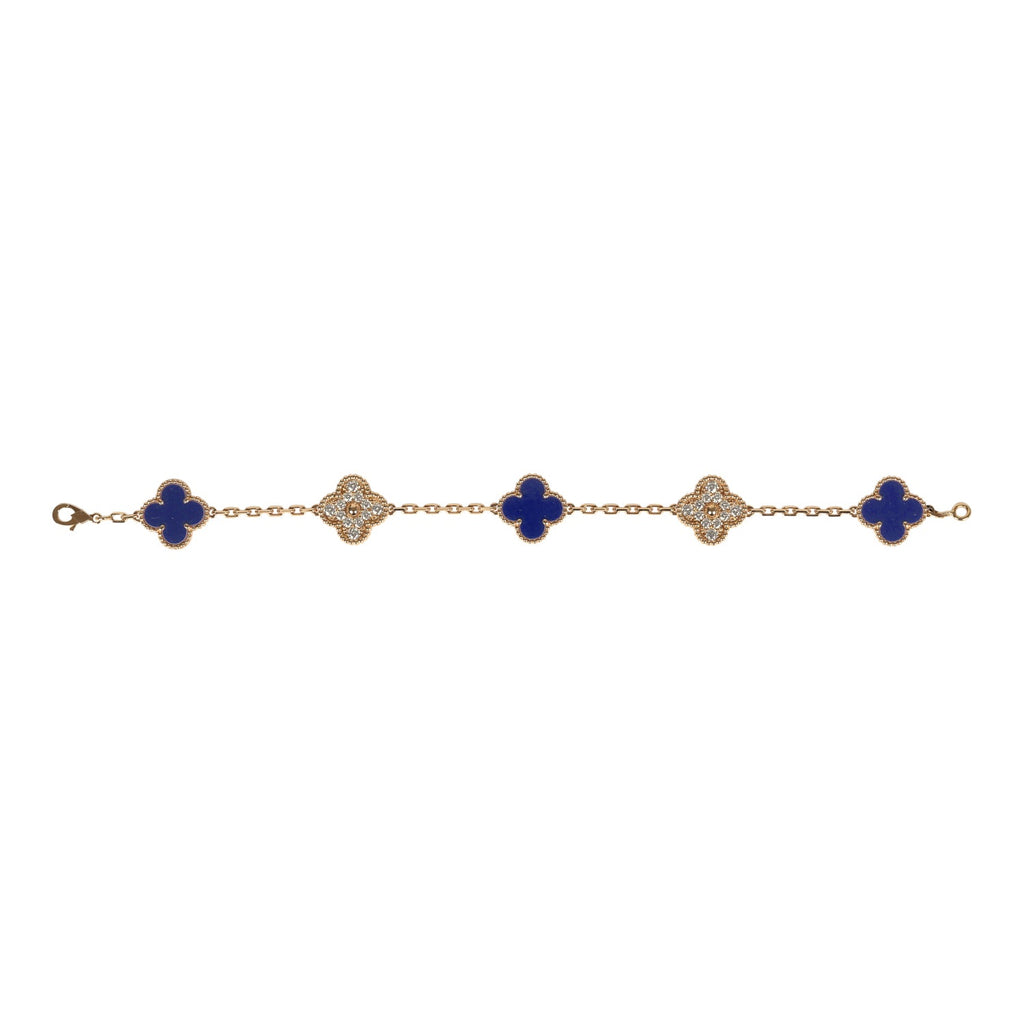 Van Cleef & Arpels Limited Edition "Vendome" Vintage Alhambra Diamond Bracelet And Blue Sevres Porcelain