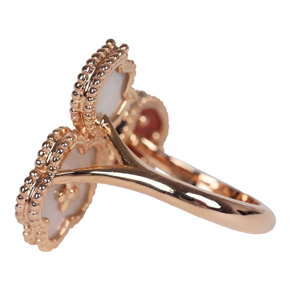 Van Cleef & Arpels Lucky Spring Between The Finger Ring Carnelian Mother Of Pearl & Onyx 18K Rose Gold