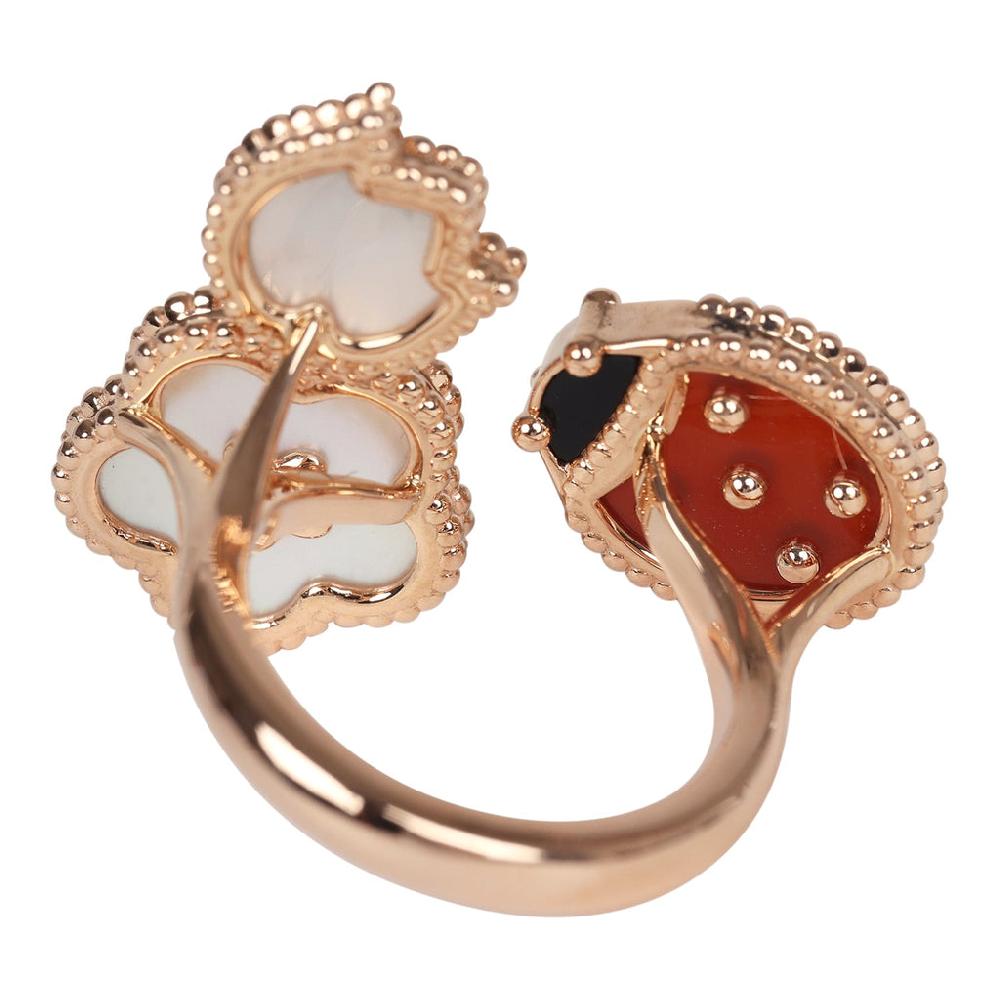 Van Cleef & Arpels Lucky Spring Between The Finger Ring Carnelian Mother Of Pearl & Onyx 18K Rose Gold