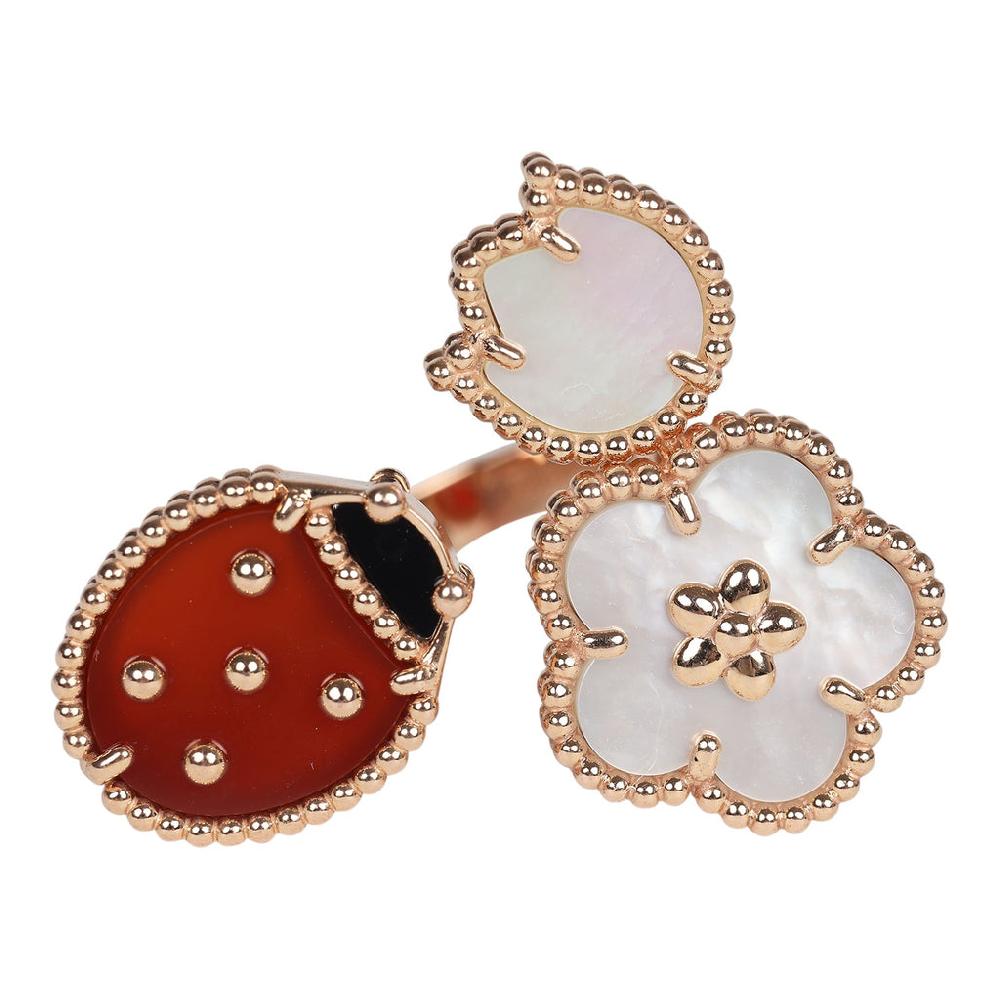 Van Cleef & Arpels Lucky Spring Between the Finger Ring Carnelian Mother of Pearl & Onyx 18K Rose Gold
