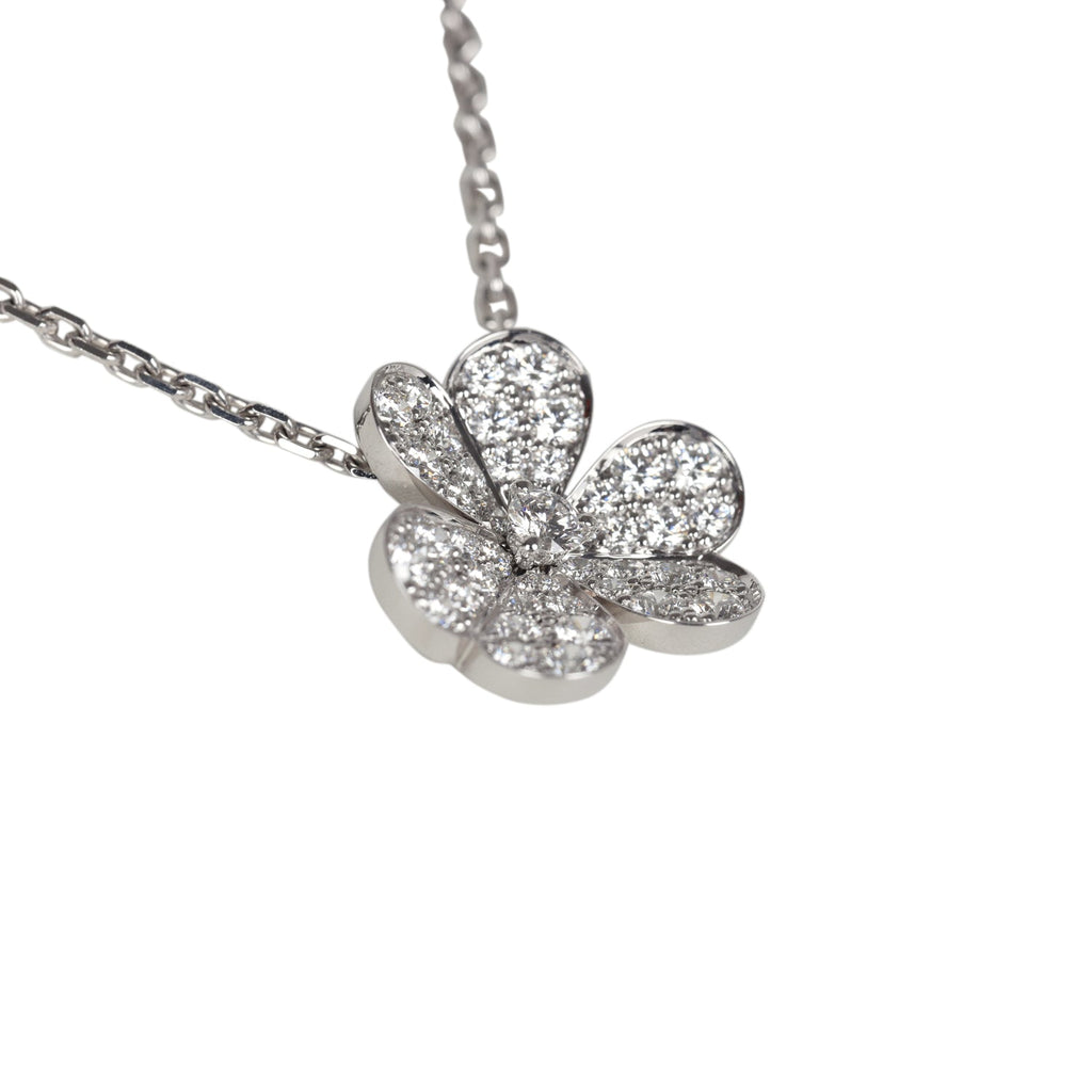 Van Cleef & Arpels Small Frivole Pendant Necklace With Diamonds 18K White Gold Hardware