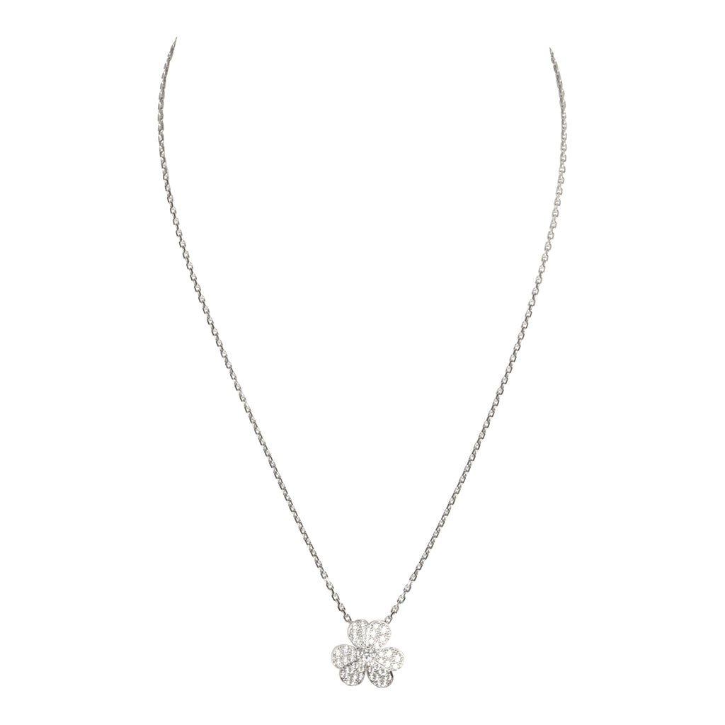 Van Cleef & Arpels Small Frivole Pendant Necklace with Diamonds 18K White Gold Hardware