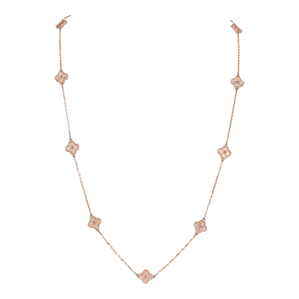 Van Cleef & Arpels Sweet Alhambra 16 Motif Long Necklace 18K Rose Gold Hardware