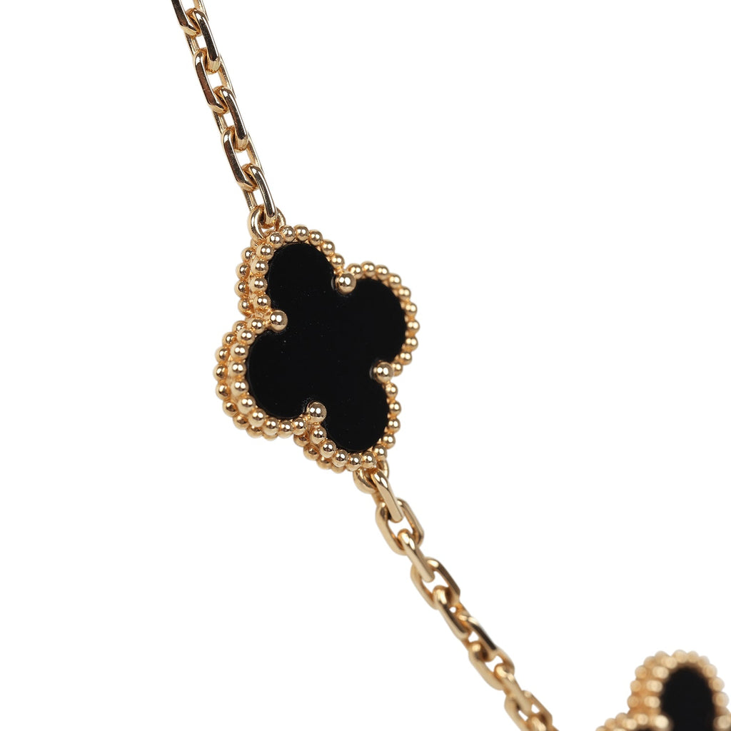 Van Cleef & Arpels Vintage Alhambra 10 Motif Necklace Onyx And 18k Yellow Gold