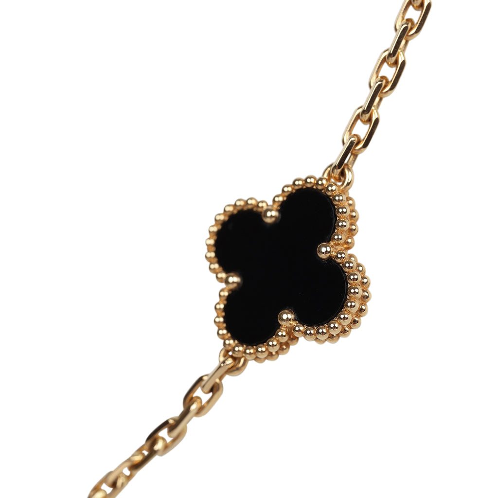 Van Cleef & Arpels Vintage Alhambra 10 Motif Necklace Onyx And 18k Yellow Gold