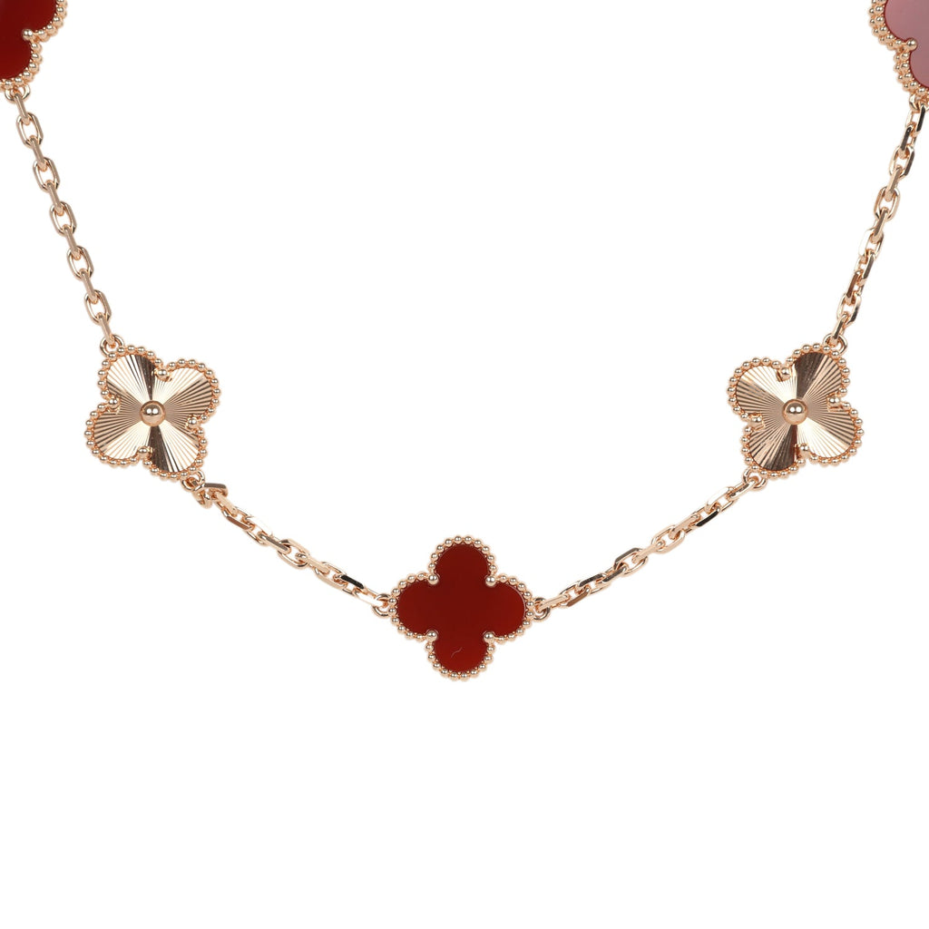 Van Cleef & Arpels Vintage Alhambra 20 Motif Long Necklace Carnelian & 18K Rose Gold Hardware