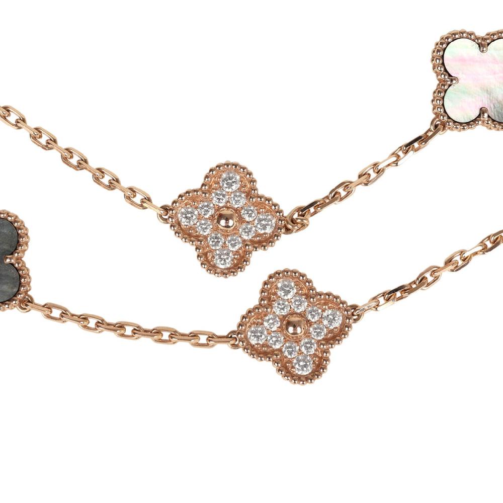 Van Cleef & Arpels Vintage Alhambra 20 Motif Long Necklace Mother Of Pearl Diamonds And 18K Rose Gold Hardware