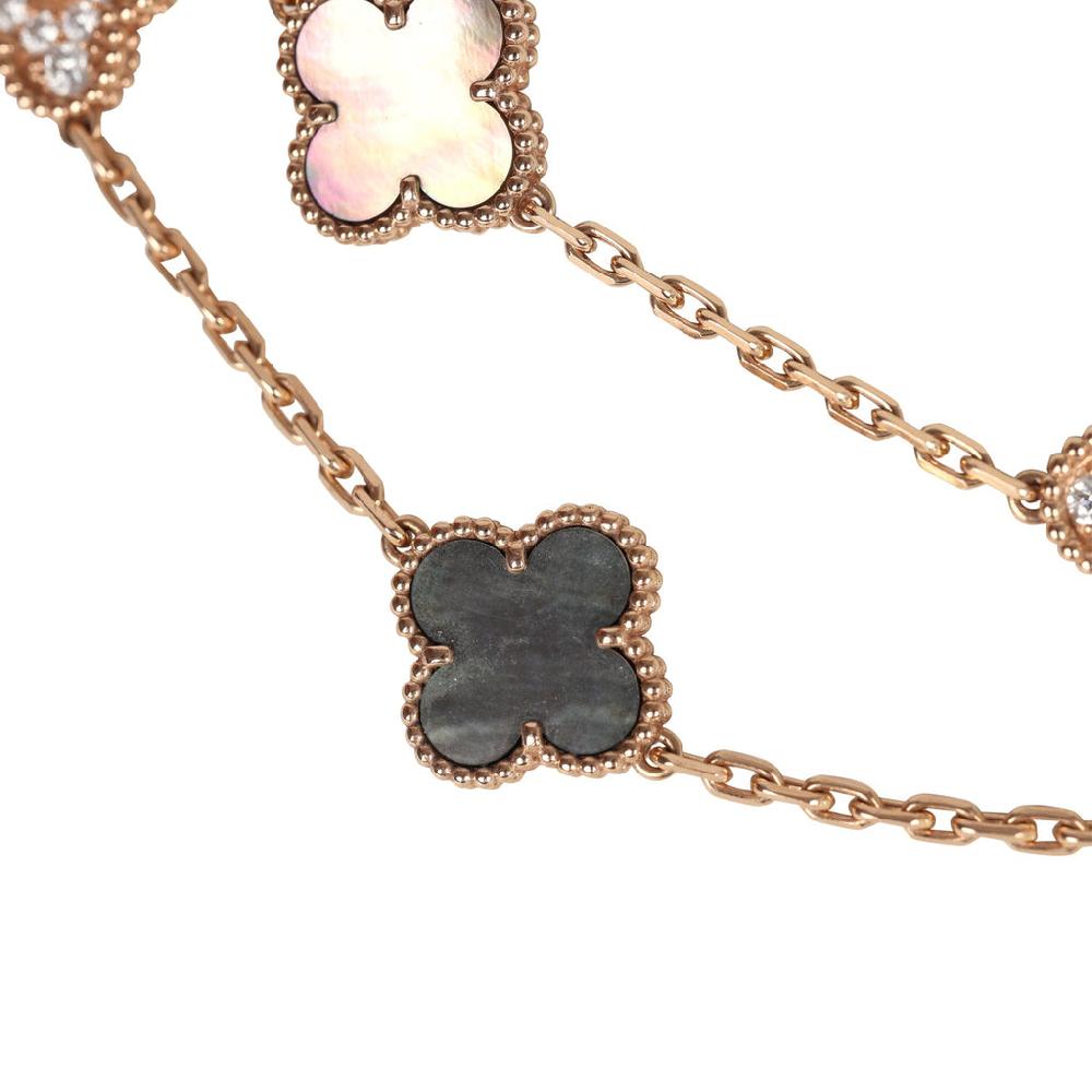 Van Cleef & Arpels Vintage Alhambra 20 Motif Long Necklace Mother Of Pearl Diamonds And 18K Rose Gold Hardware