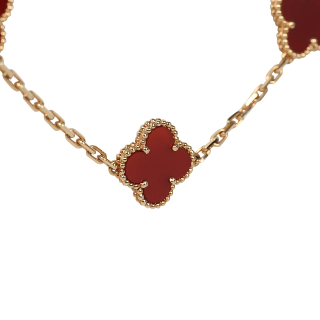 Van Cleef & Arpels Vintage Alhambra 20 Motif Necklace Carnelian 18K Yellow Gold Hardware