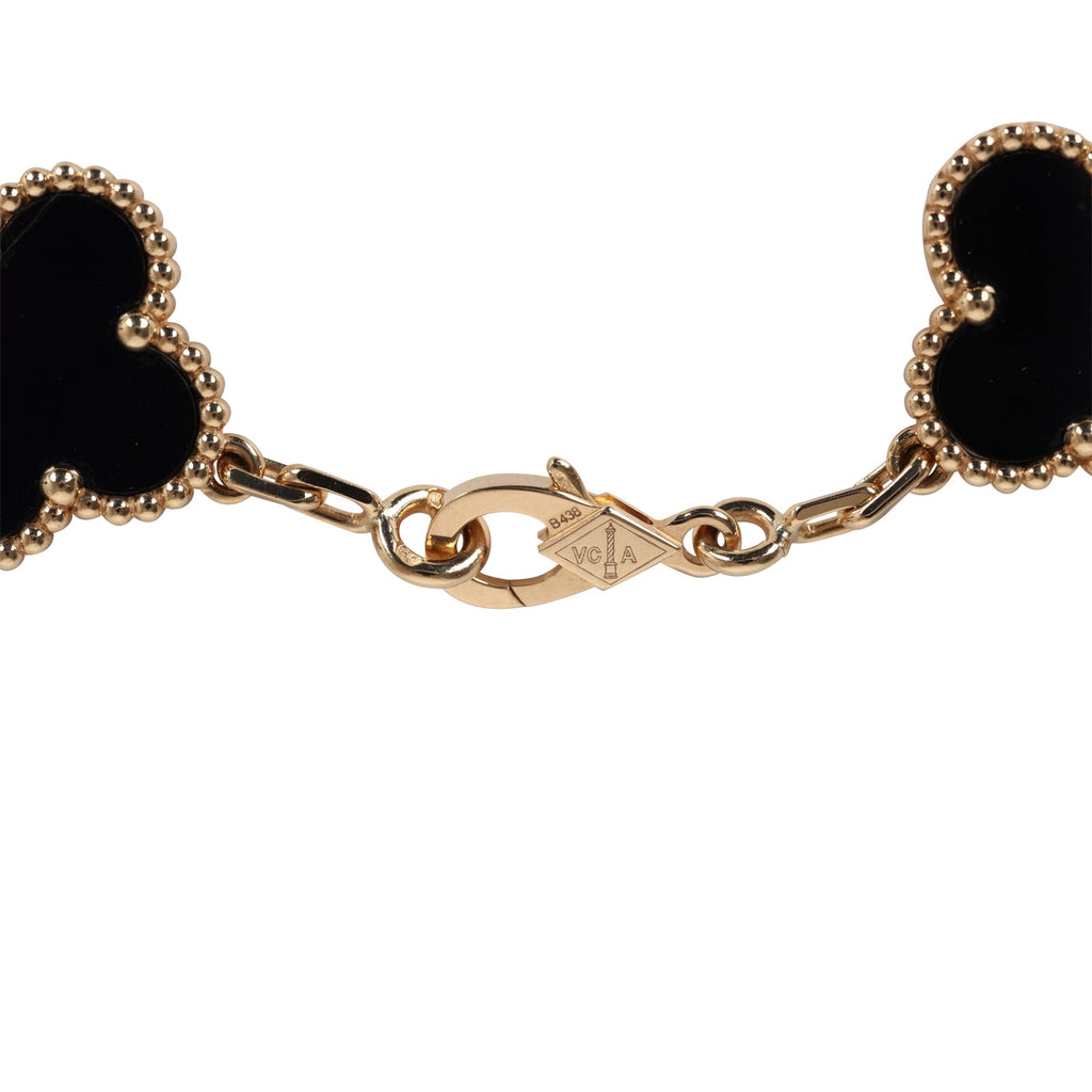 Van Cleef & Arpels Vintage Alhambra 5 Motif Bracelet Onyx 18K Yellow Gold