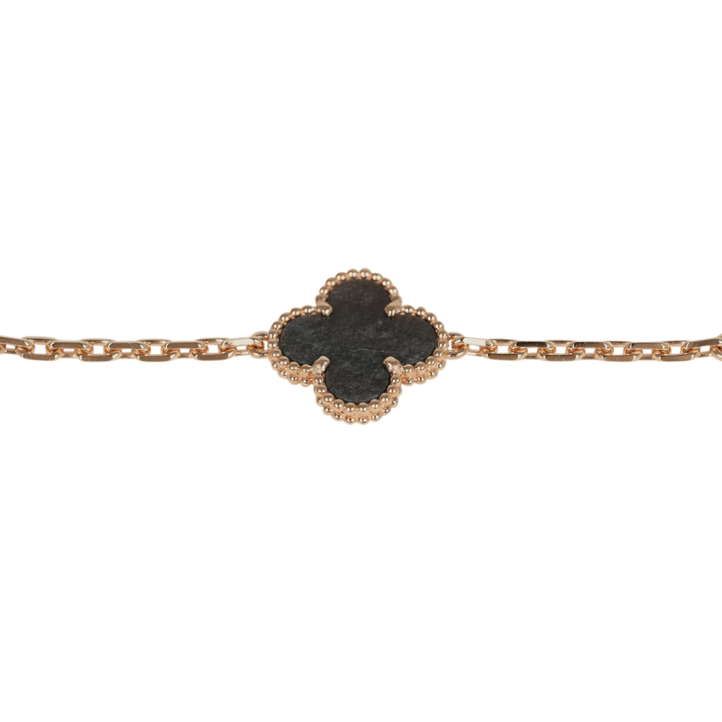 Van Cleef & Arpels Vintage Alhambra 5 Motif Bracelet Silver Obsidian 18K Rose Gold Hardware