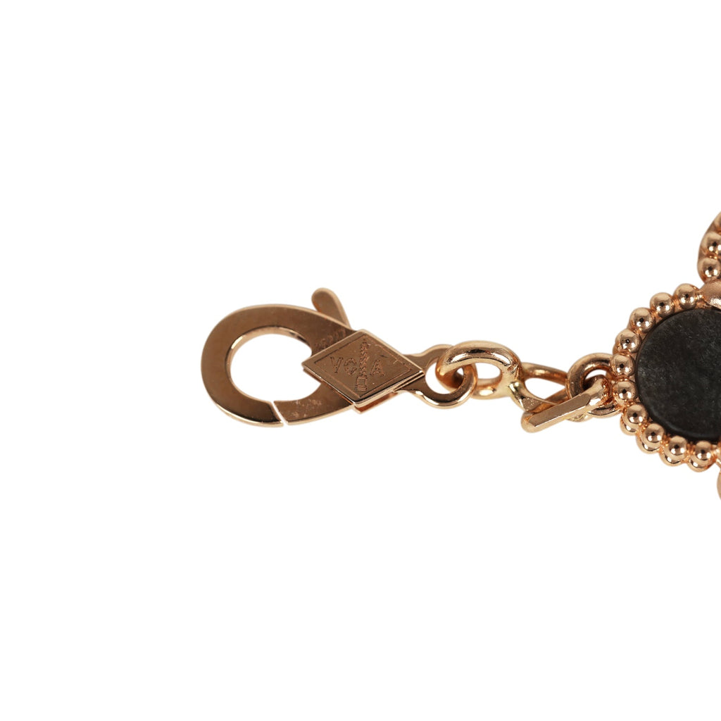 Van Cleef & Arpels Vintage Alhambra 5 Motif Bracelet Silver Obsidian 18K Rose Gold Hardware