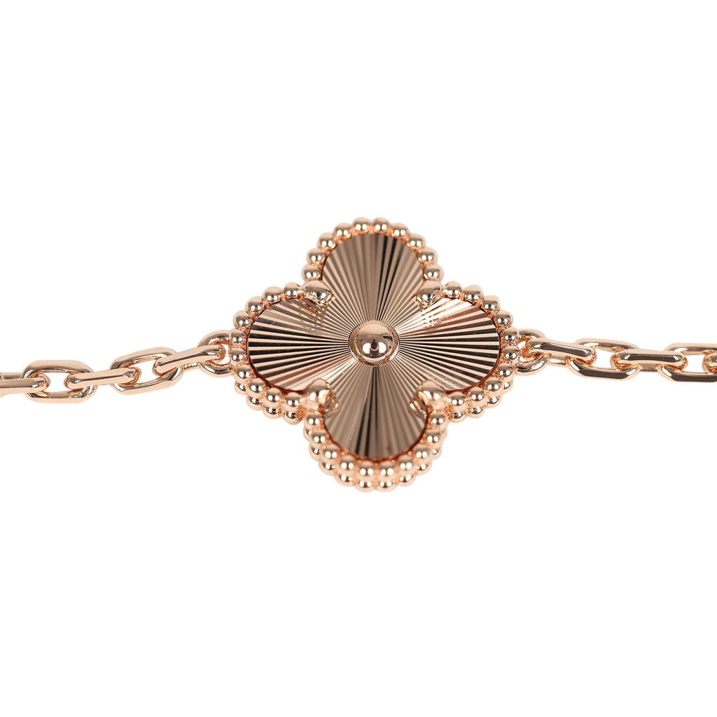 Van Cleef & Arpels Vintage Alhambra 5 Motif Bracelet Carnelian Guilloche 18K Rose Gold Hardware