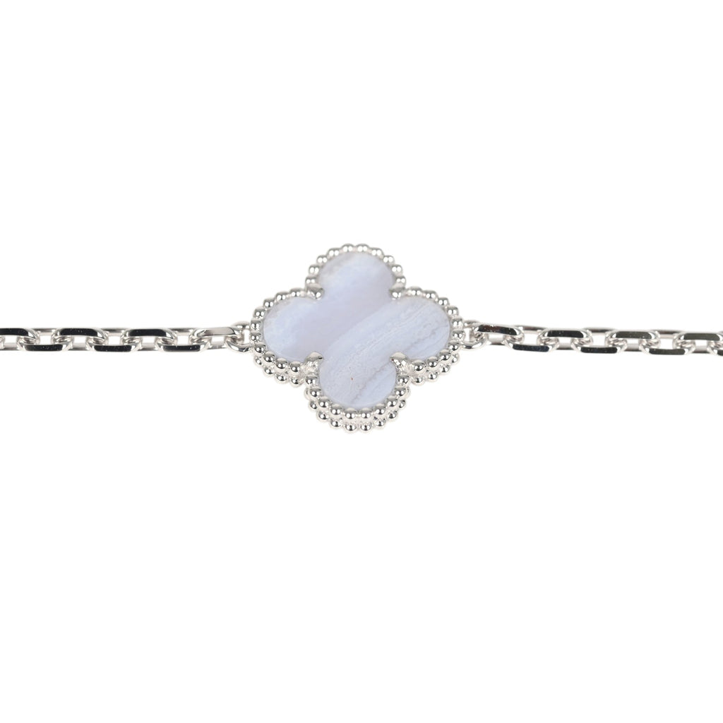 Van Cleef & Arpels Vintage Alhambra 5 Motif Bracelet Chalcedony 18K White Gold Hardware